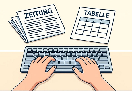 Illustration: Manuelle Texterfassung von Printdokumenten, Tabellen